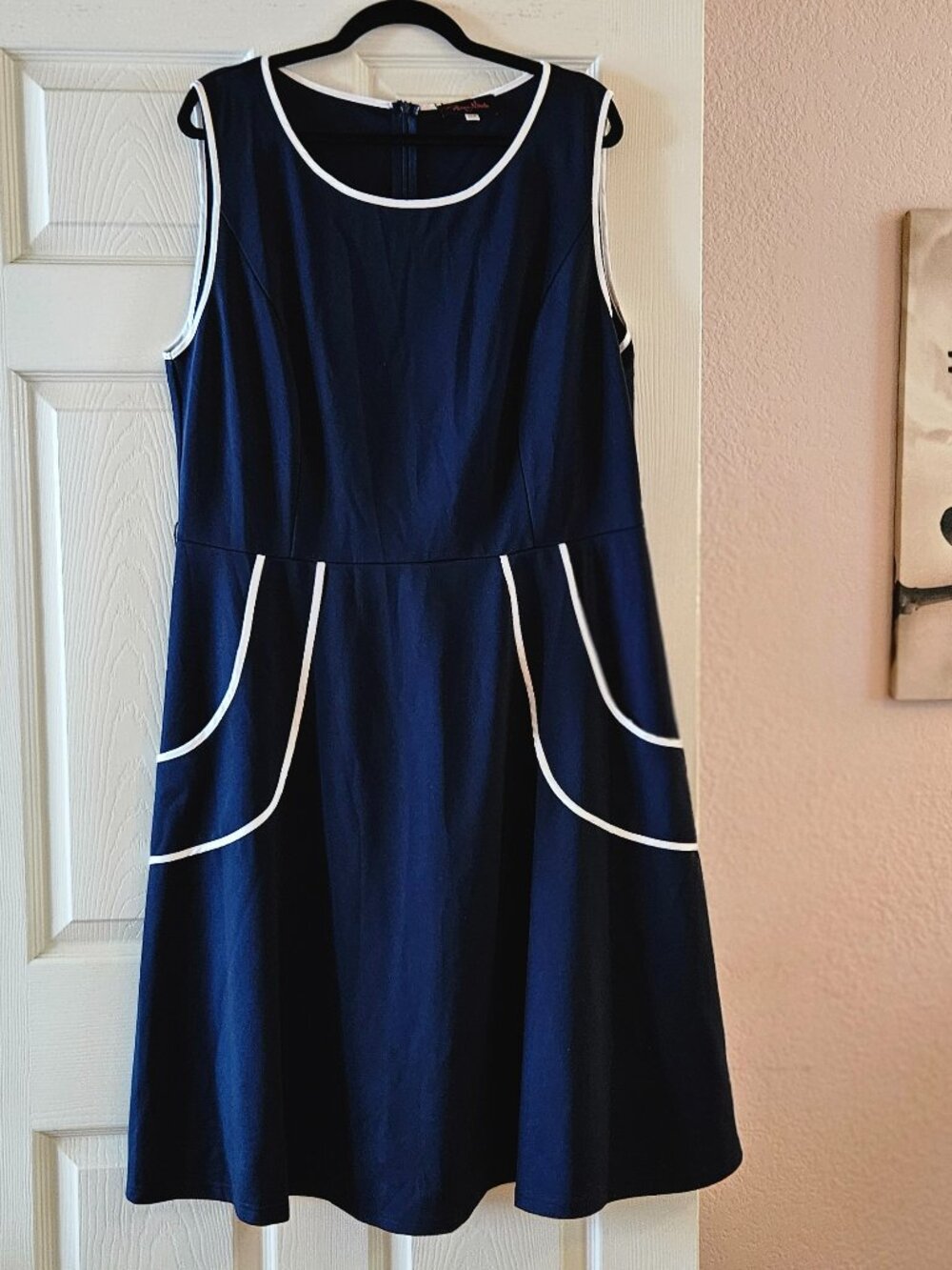 20W Hanna Nikole Womens Navy Blue Belted Fit And Flare Dress PLUS SIZE